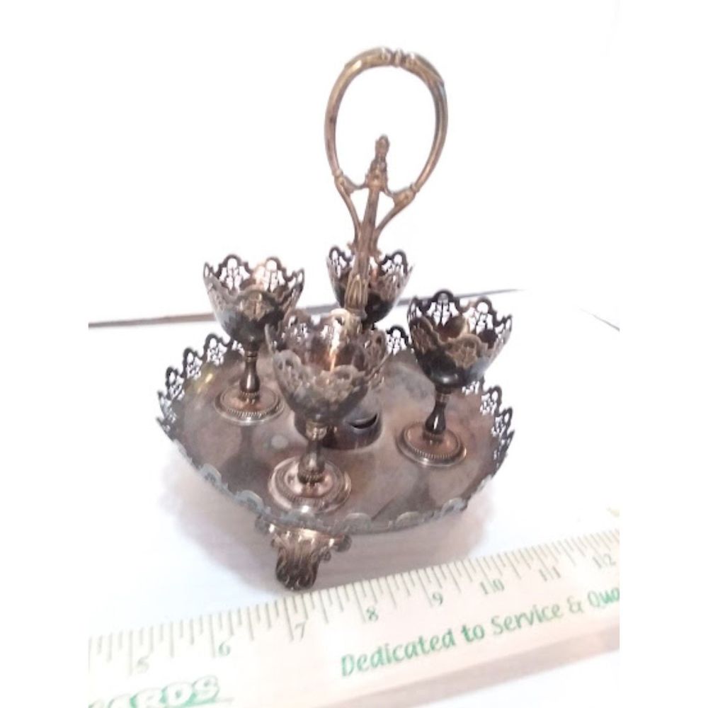 Silver 4 Egg Holder With Handle 5 Piece - Picture 8 of 11